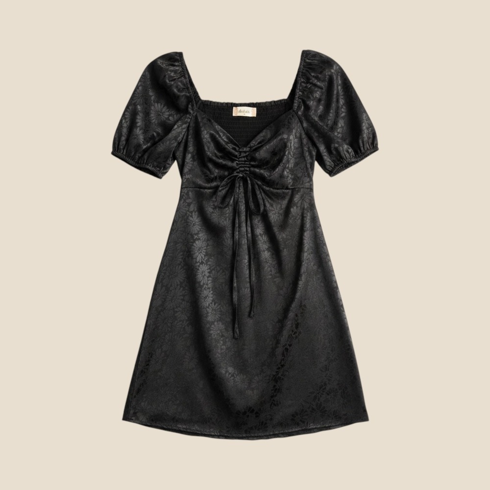 Mini Dress Altar'd State M Black Jacquard Babydoll Puff Sweetheart Coquette Goth